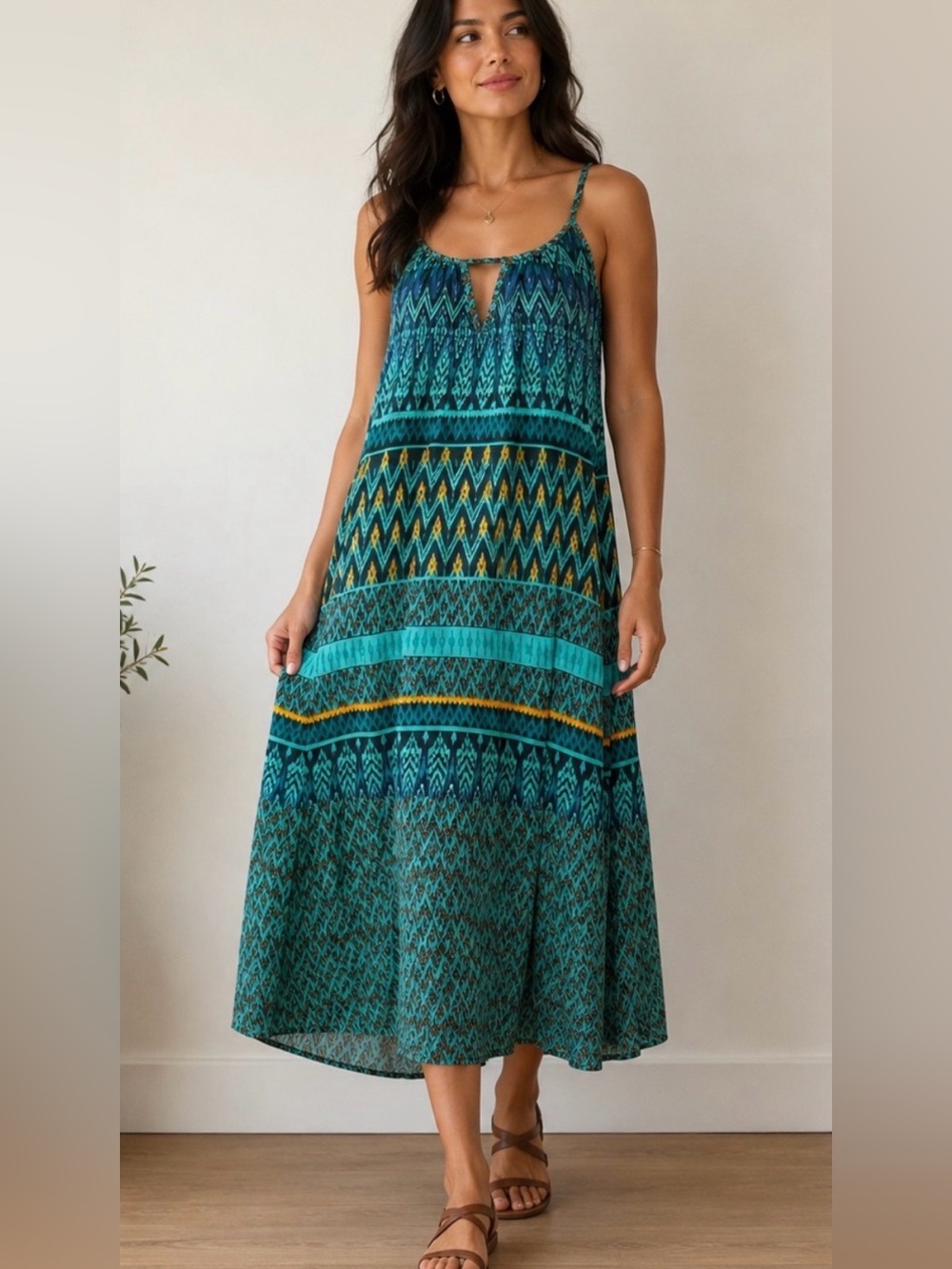 NWT Prana Nari Midi Halter Summer Dress In Green Laurel